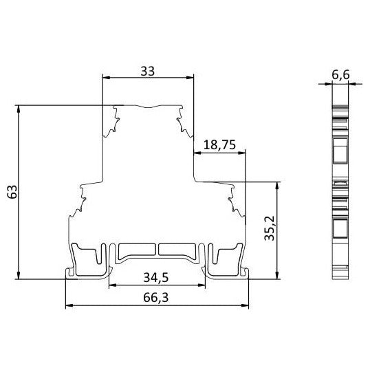 ONKA 4mm2, 2 patrová Šroubová kolejnicová spojka svorkovnice Terminál na DIN lištu 4-vodičová šedá, 1010368