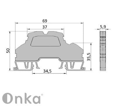 ONKA 2.5mm2, 2 patrová pružinová kolejnicová spojka svorkovnice Terminál na DIN lištu 4-vodičová šedá, 1020379
