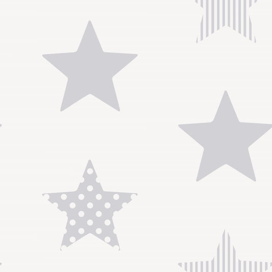 425342 Kids At Home Wallpaper "Superstar" Silver And White