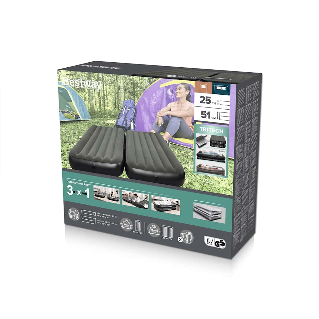 Bestway Nafukovací Matrace 3 V 1 Černá A Šedá 188 X 99 X 25 Cm