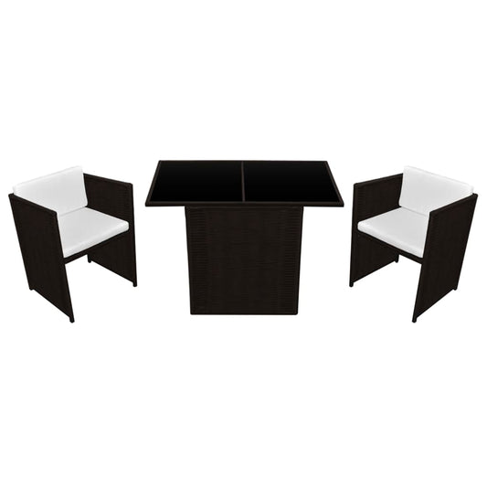 3Dílný Bistro Set S Poduškami Polyratan Hnědý