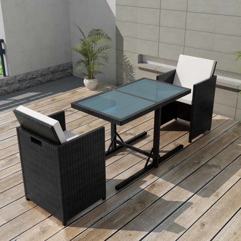 3Dílný Bistro Set S Poduškami Polyratan Hnědý