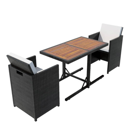 3Dílný Bistro Set S Poduškami Polyratan Černý