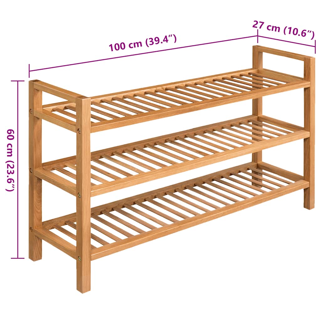 Botník Se 3 Policemi 100 X 27 X Masivní Dubové Dřevo