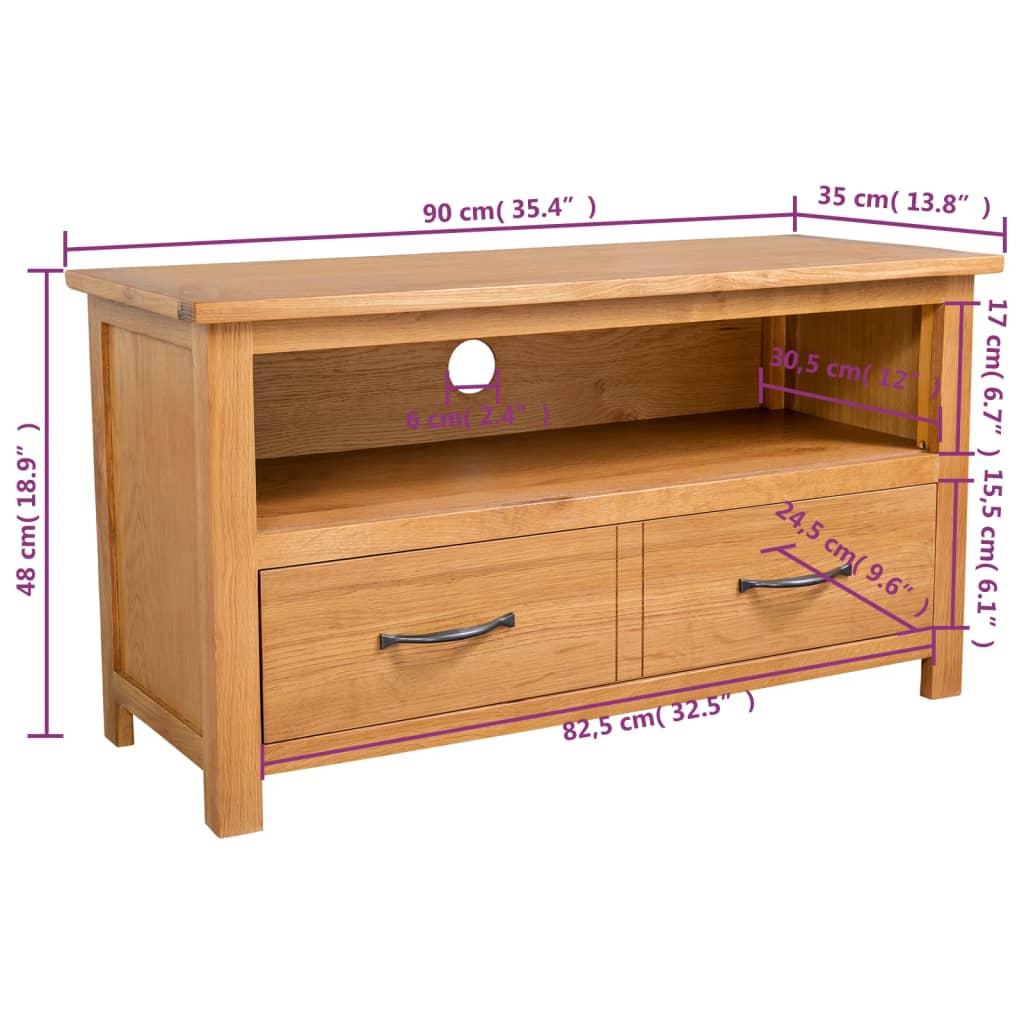 Tv Stolek 90 X 35 X 48 Cm Masivní Dubové Dřevo
