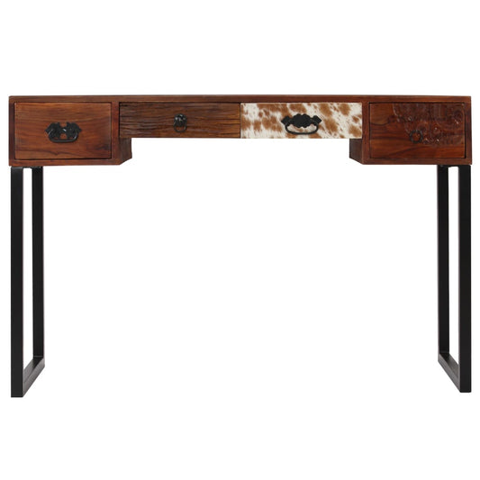 Psací Stůl Masivní Akáciové Dřevo A Pravá Kůže 117X50X76 Cm