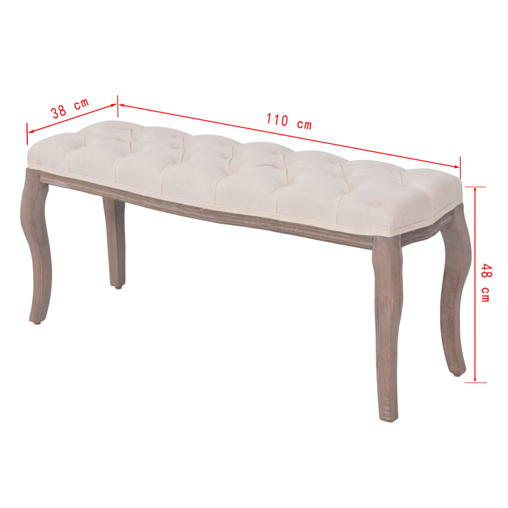 Lavice Se Lněným Čalouněním 110 X 38 X 48 Cm Krémově Bílá