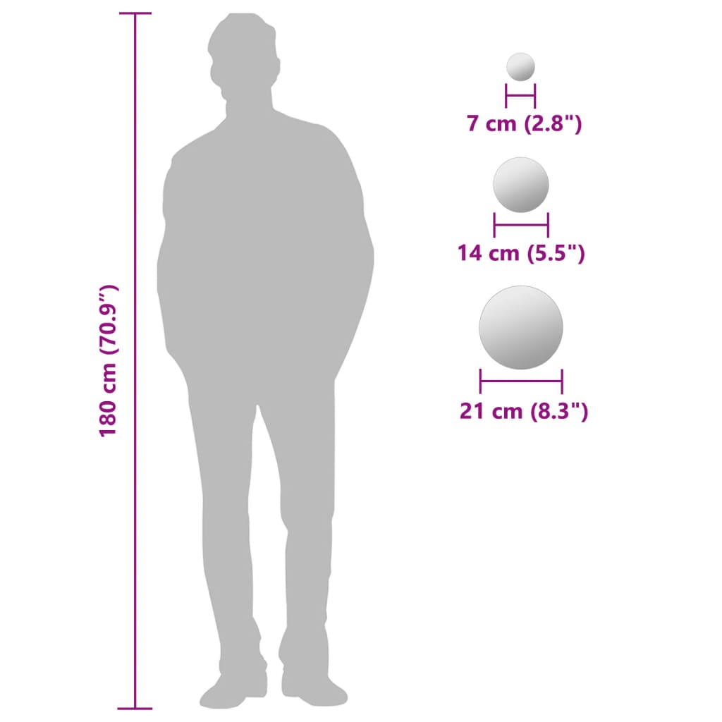 Sada Nástěnných Zrcadel 7 Kusů Kulaté Sklo