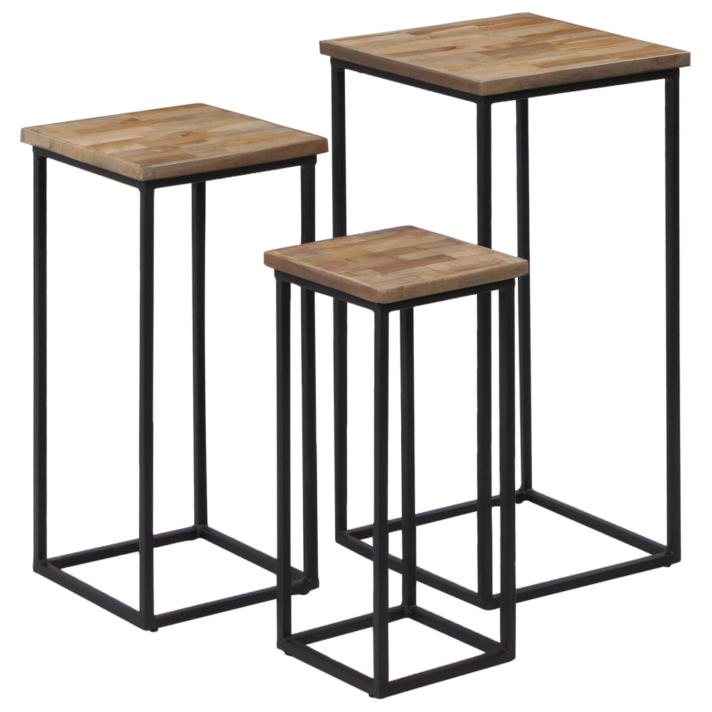 3 Stojany Na Květiny Recyklovaný Teak