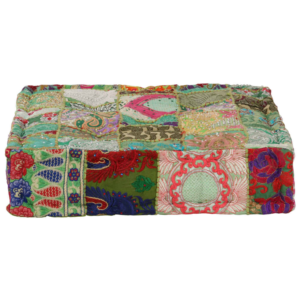 Sedací Puf Patchwork Čtverec Ručně Vyrobený 50X50X12 Cm Červený