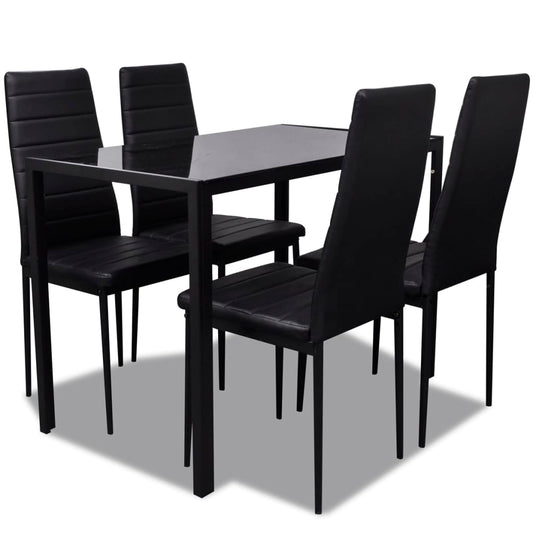 Jídelní Set 5 Kusů Umělá Kůže Černý