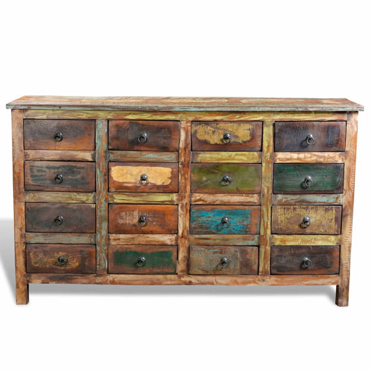 Komoda S 16 Zásuvkami Recyklované Masivní Dřevo Starožitný Styl