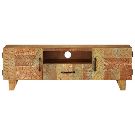 Ručně Vyřezávaná Tv Skříň 120X30X40Cm Masivní Recyklované Dřevo