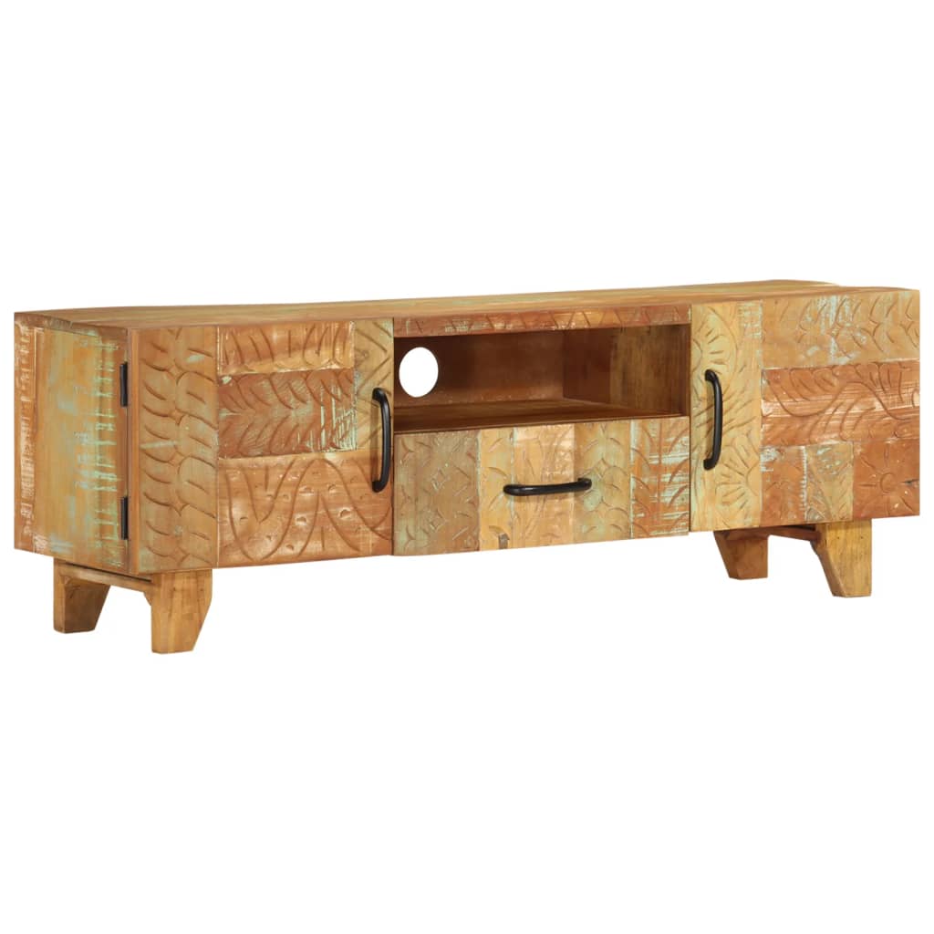 Ručně Vyřezávaná Tv Skříň 120X30X40Cm Masivní Recyklované Dřevo
