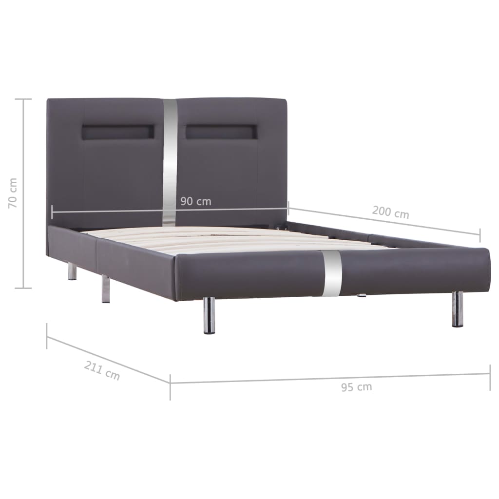 Rám Postele S Led Šedý Umělá Kůže 90 X 200 Cm