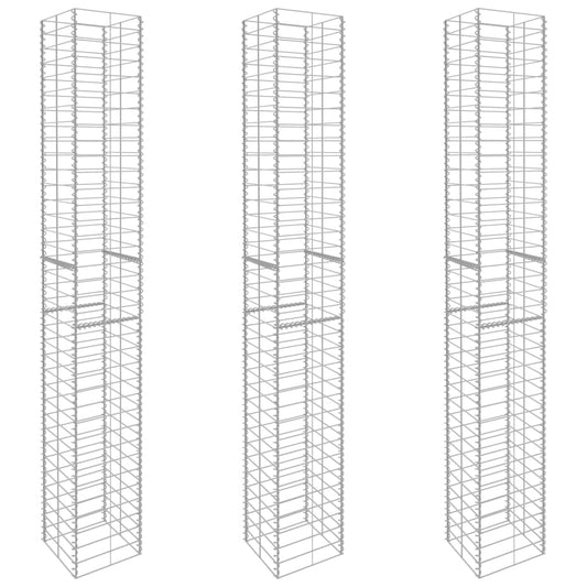 Gabionové Koše 3 Ks Pozinkovaná Ocel 25 X 25 X 197 Cm