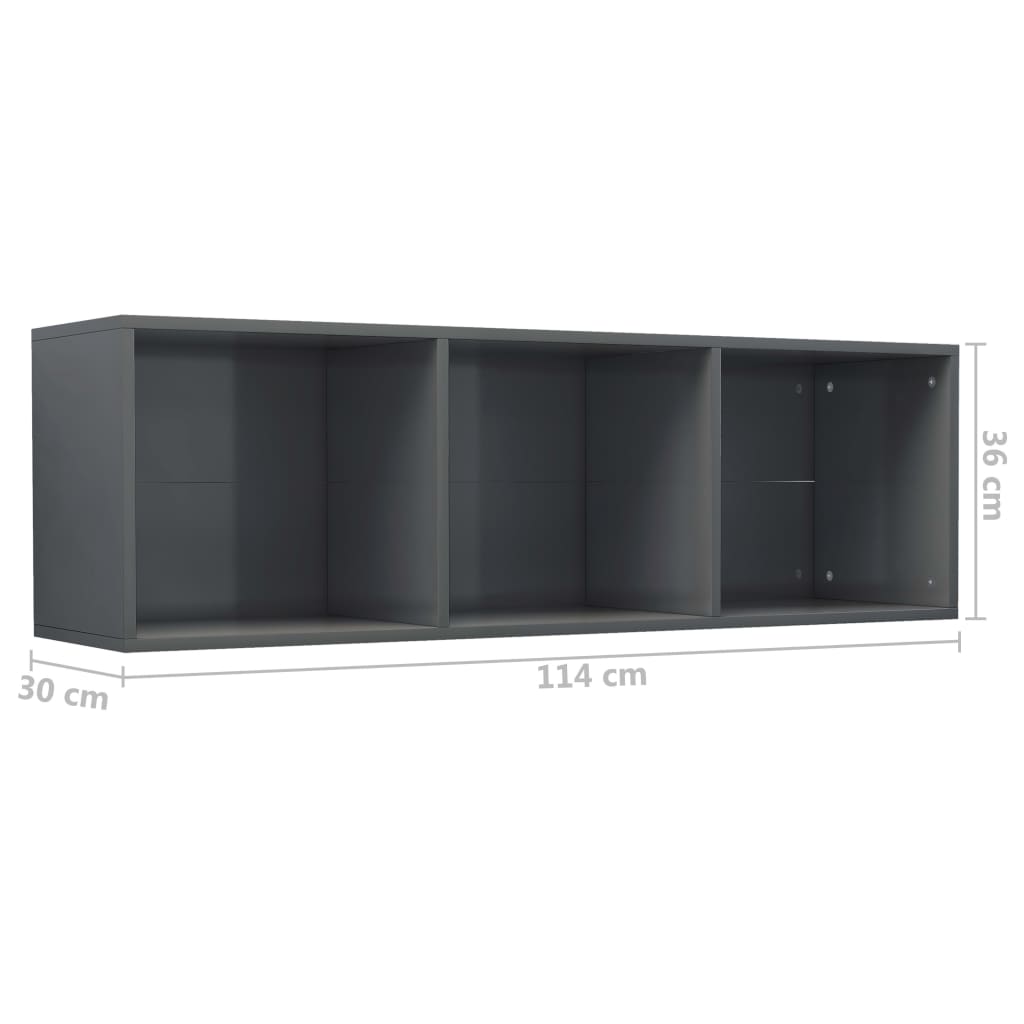 Knihovna / Tv Skříňka Šedá Lesklá 36X30X114 Cm Kompozitní Dřevo