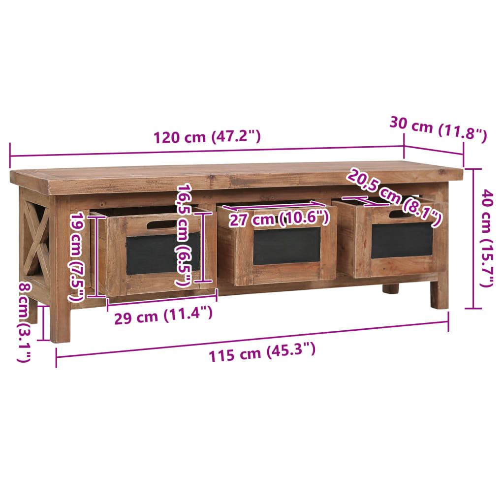 Tv Stolek Se 3 Zásuvkami 120 X 30 X 40 Cm Masivní Mahagon