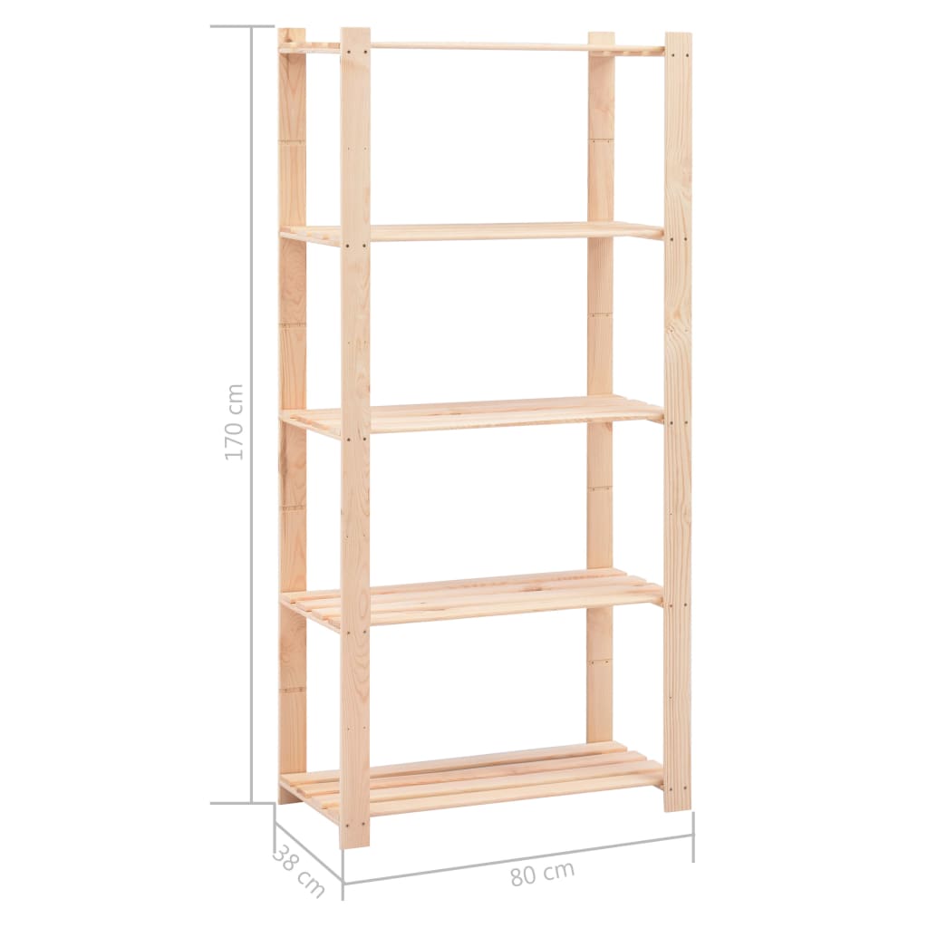 Úložný Regál 5 Polic 80X38X170 Cm Masivní Borovice 250 Kg