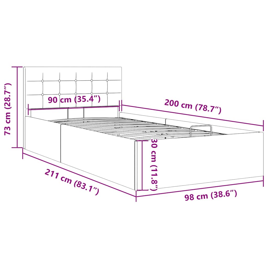 Rám Postele S Úložným Prostorem Tmavě Šedý Textil 90 X 200 Cm