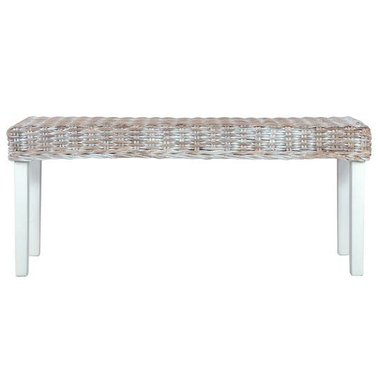 Lavice 110 Cm Bílý Přírodní Kubu Ratan A Masivní Mahagon