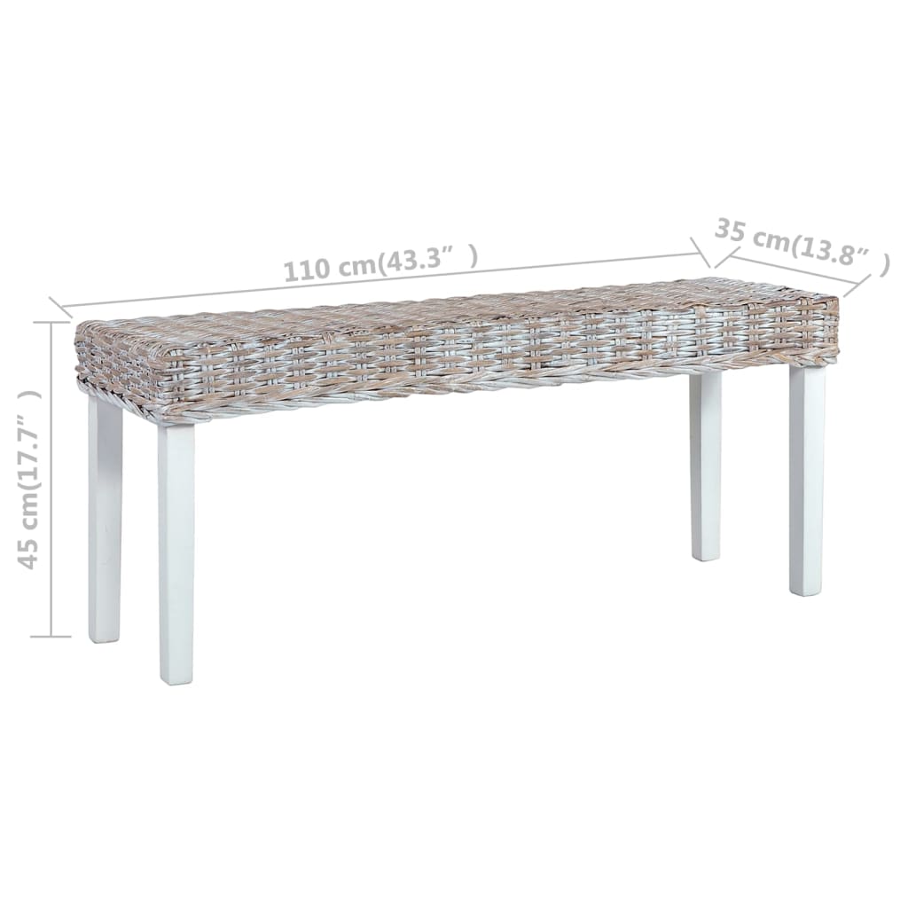 Lavice 110 Cm Bílý Přírodní Kubu Ratan A Masivní Mahagon