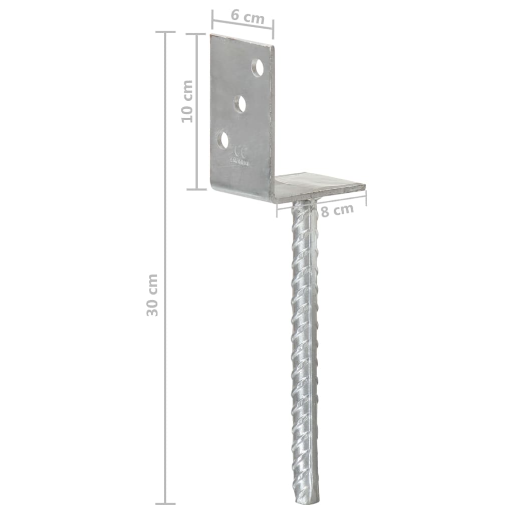 Plotové Kotvy 6 Ks Stříbrné 8 X 6 X 30 Cm Pozinkovaná Ocel
