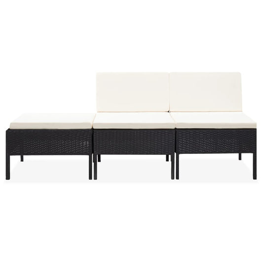 3Dílná Zahradní Sedací Souprava S Poduškami Polyratan Černá