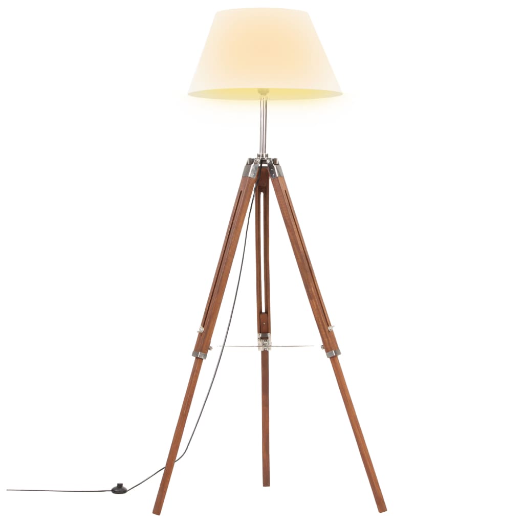 Stojací Lampa Stativ Medově Hnědá A Šedá Masivní Teak 141 Cm
