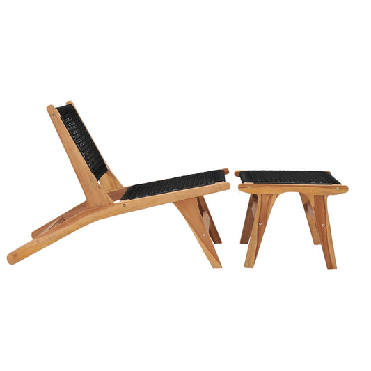 Zahradní Lehátko S Podnožkou Masivní Teakové Dřevo A Provázky