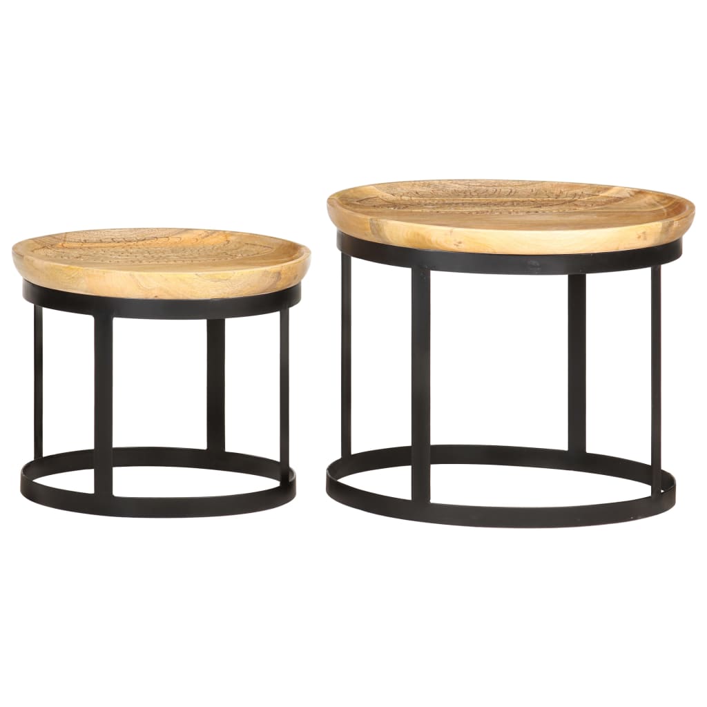 Kulaté Odkládací Stolky 2 Ks Masivní Mangovníkové Dřevo A Ocel
