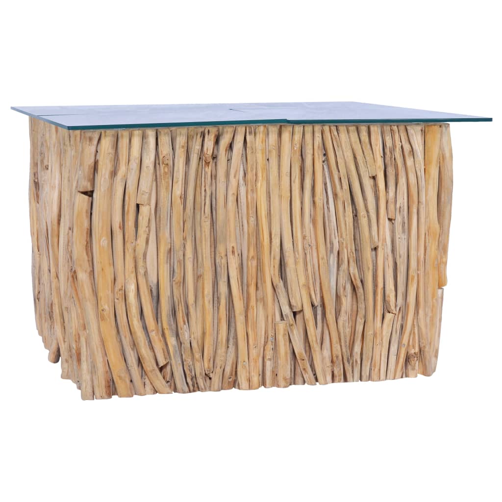 Konferenční Stolek Skleněná Deska 66 X 66 X 40 Cm Masivní Teak