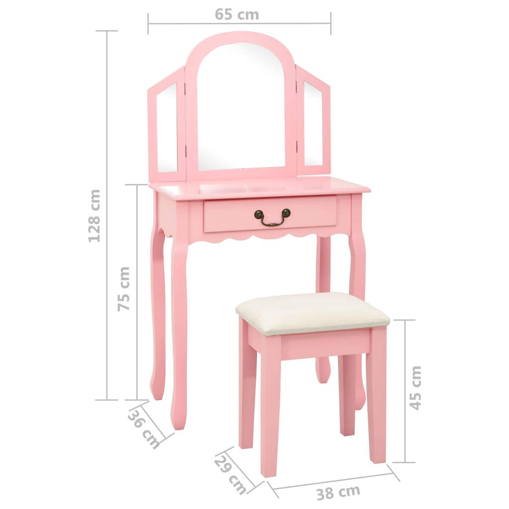Toaletní Stolek Se Stoličkou Růžový 65X36X128 Cm Pavlovnia Mdf