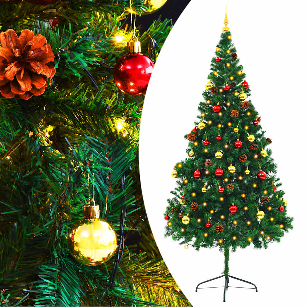 Vánoční Stromek S Led Osvětlením A Baňkami Zelený 180 Cm
