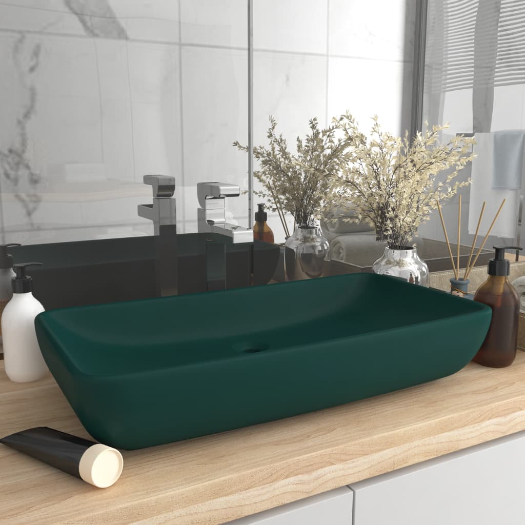 Luxusní Umyvadlo Obdélníkové Matné Růžové 71 X 38 Cm Keramické