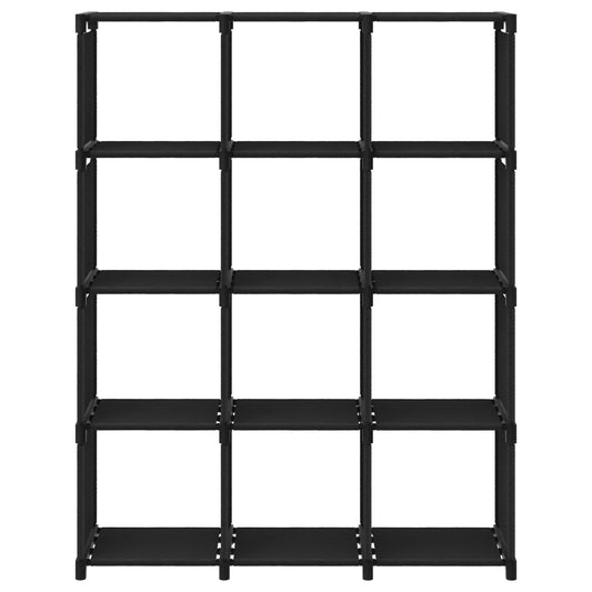 Výstavní Police S 12 Přihrádkami Černá 103 X 30 X 141 Cm Textil Černá