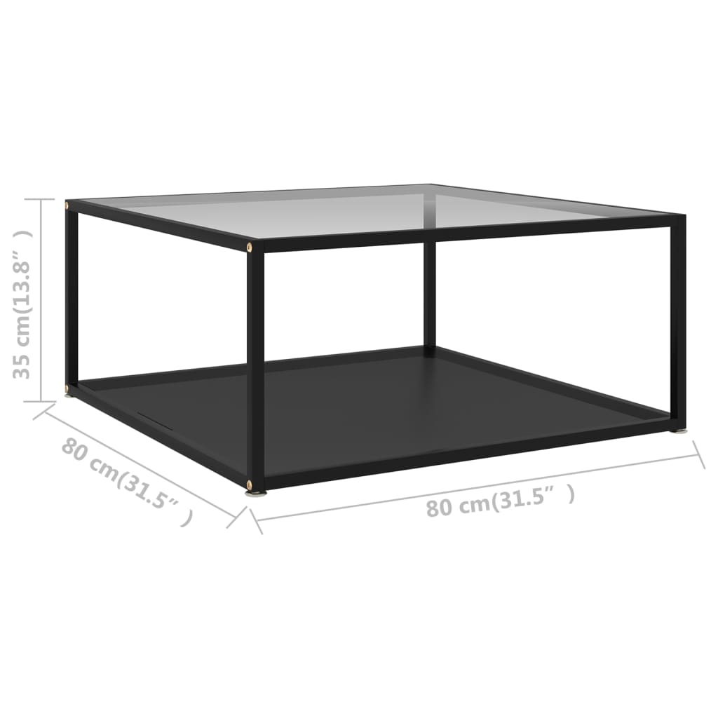 Konferenční Stolek Průhledný A Černý 80X80X35 Cm Tvrzené Sklo