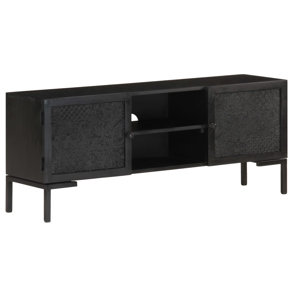 Tv Stolek Černý 115 X 30 X 46 Cm Masivní Mangovníkové Dřevo Vícebarevný