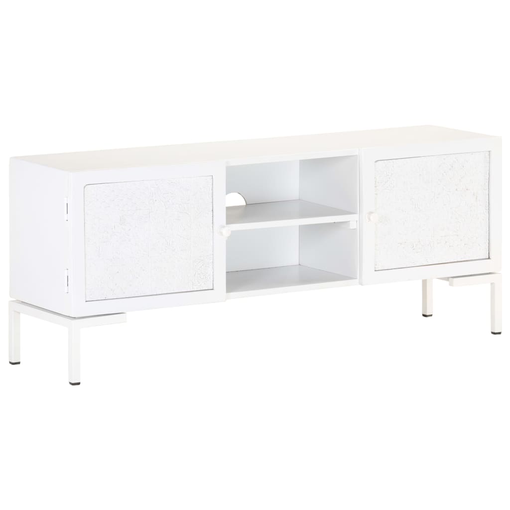 Tv Stolek Bílý 115 X 30 X 46 Cm Masivní Mangovníkové Dřevo