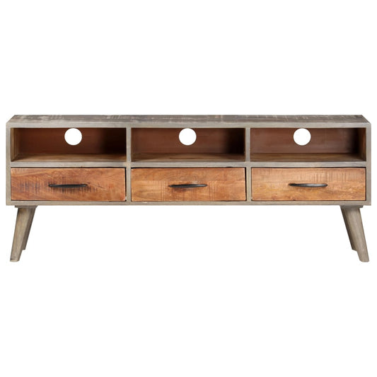 Tv Stolek Šedý 130 X 35 X 51 Cm Masivní Hrubý Mangovník Přírodní