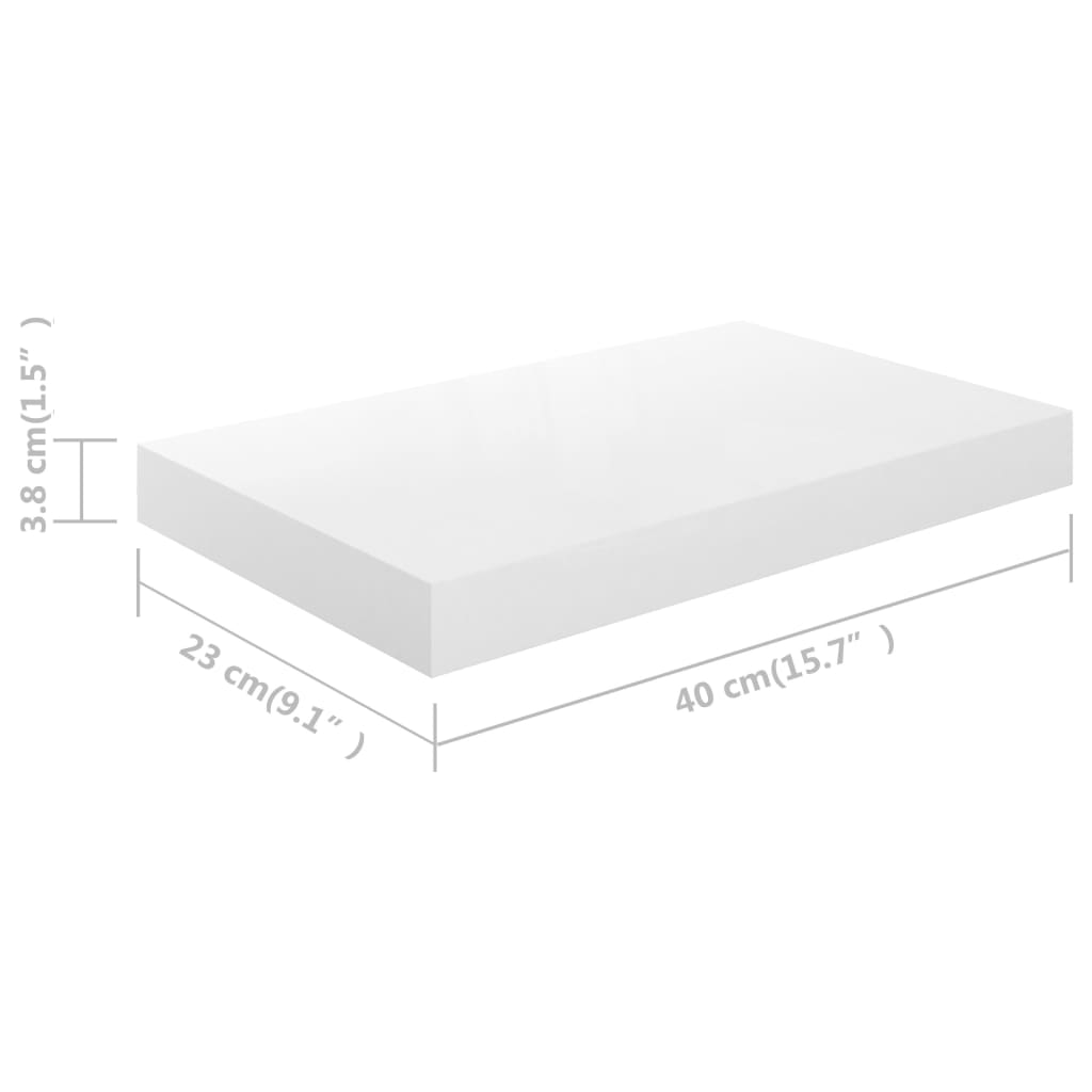 Plovoucí Nástěnné Police 4 Ks Bílé Vysoký Lesk 40X23X3,8 Cm Mdf Bílá S Vysokým Leskem