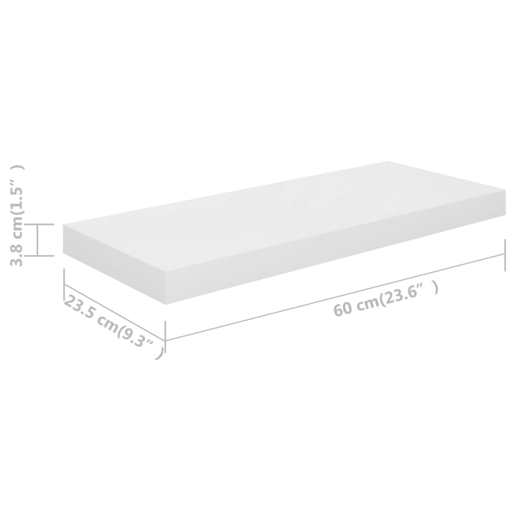 Plovoucí Nástěnné Police 4 Ks Lesklé Bílé 60X23,5X3,8 Cm Mdf Bílá S Vysokým Leskem