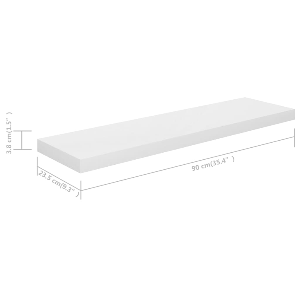 Plovoucí Nástěnná Police Bílá Vysoký Lesk 90X23,5X3,8 Cm Mdf Bílá S Vysokým Leskem