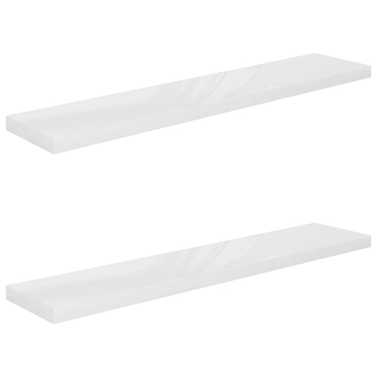 Plovoucí Nástěnné Police 2 Ks Lesklé Bílé 120X23,5X3,8 Cm Mdf Bílá S Vysokým Leskem