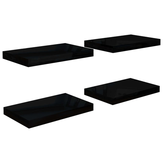 Plovoucí Nástěnné Police 4 Ks Lesklé Černé 40 X 23 X 3,8 Cm Mdf Černá S Vysokým Leskem