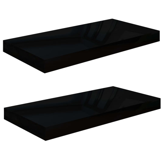 Plovoucí Nástěnné Police 2 Ks Lesklé Černé 50 X 23 X 3,8 Cm Mdf Černá S Vysokým Leskem