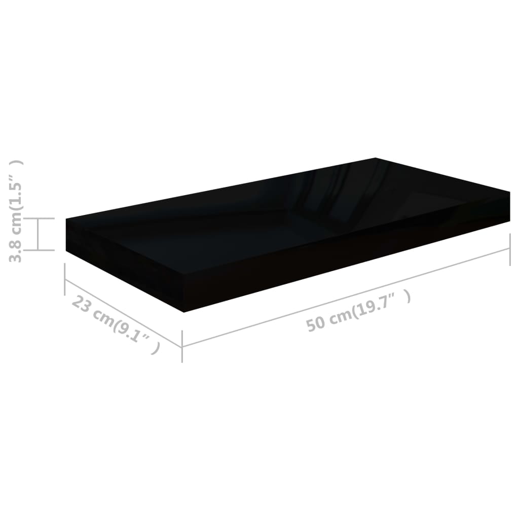 Plovoucí Nástěnné Police 2 Ks Lesklé Černé 50 X 23 X 3,8 Cm Mdf Černá S Vysokým Leskem