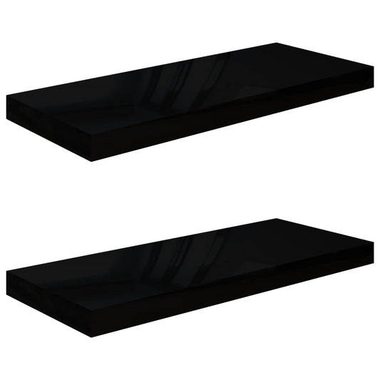 Plovoucí Nástěnné Police 2 Ks Lesklé Černé 60X23,5X3,8 Cm Mdf Černá S Vysokým Leskem