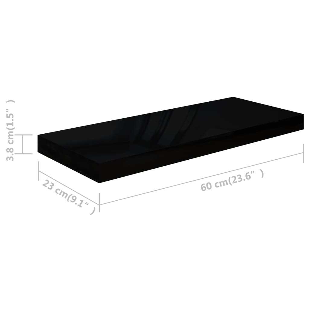 Plovoucí Nástěnné Police 4 Ks Lesklé Černé 60X23,5X3,8 Cm Mdf Černá S Vysokým Leskem
