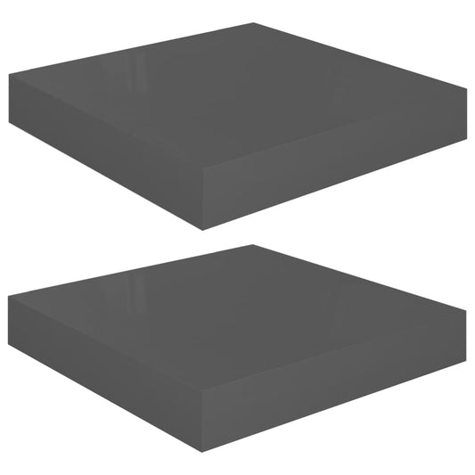 Plovoucí Nástěnné Police 2 Ks Lesklé Šedé 23X23,5X3,8 Cm Mdf Šedá S Vysokým Leskem